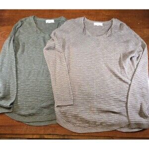 Pink Rose Sweaters Lot 2 Womens XL Olive Green Taupe Knit Pullover Crew Neck Set